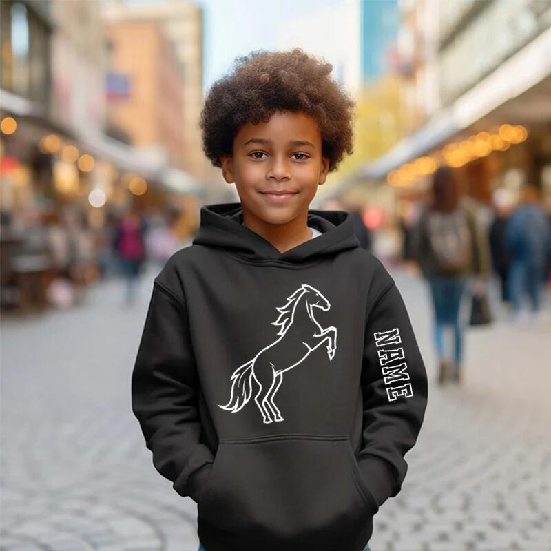 Personalized Kids Hoodie With Customized Name And Horse Pattern Children's Gifts