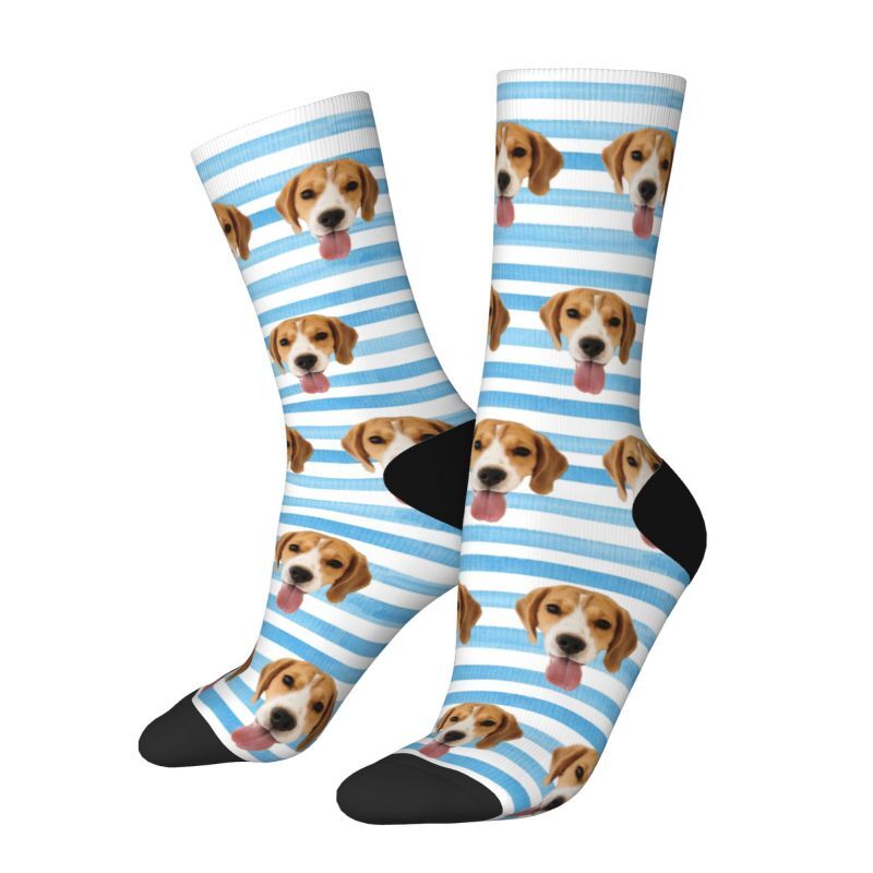 Personalized Striped Face Socks with Pet Photos Added Great Gift for Pet Lovers