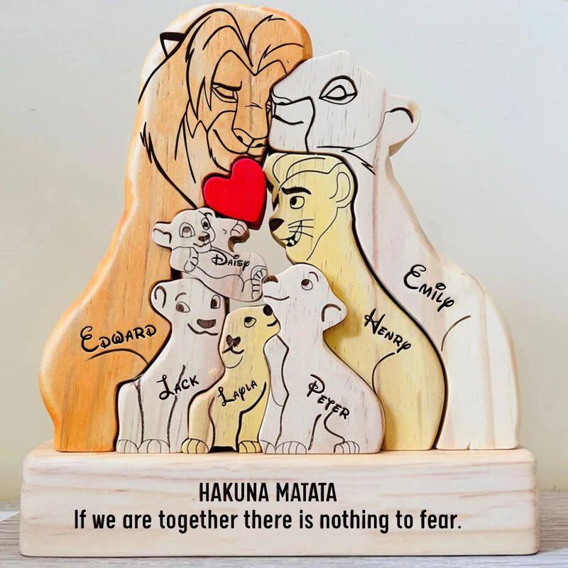 Personalized Lion Family Wooden Puzzle Memorial Gift For The Family