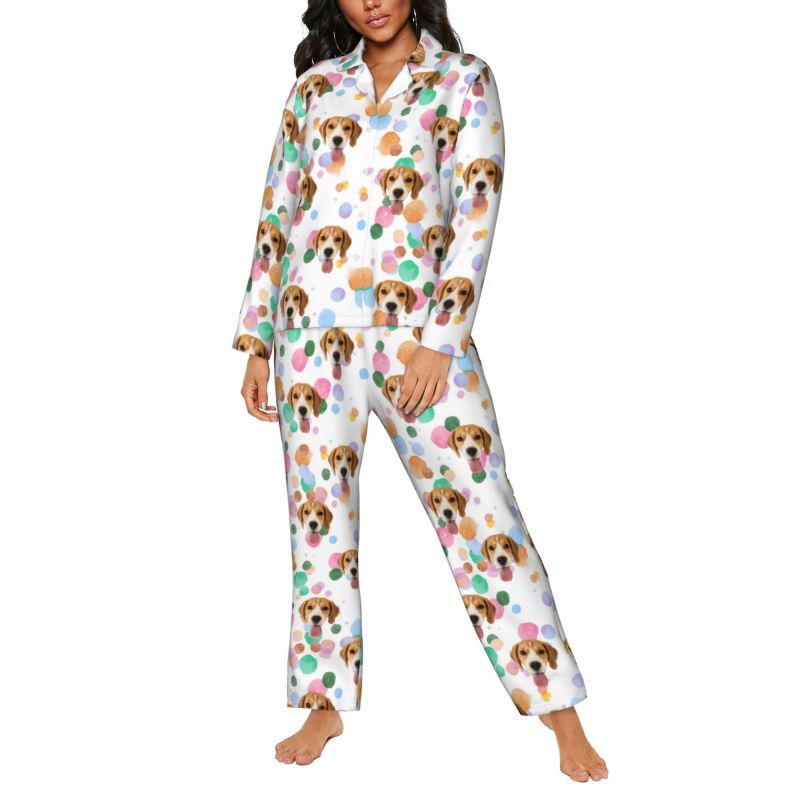 Personalized Pajamas Custom Pet Photo Colorful Ink Dots Pattern Design Vibrant Gift for Her Family