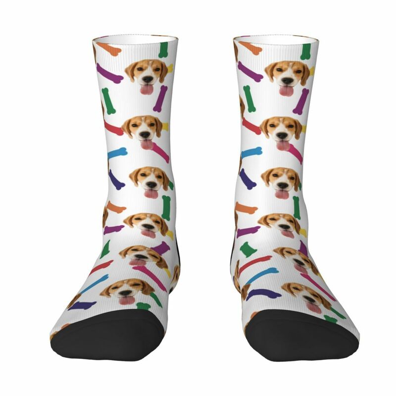 Personalized Face Socks Colorful Bone Pattern Customized Pet Photo Christmas Gift for Pet Lovers