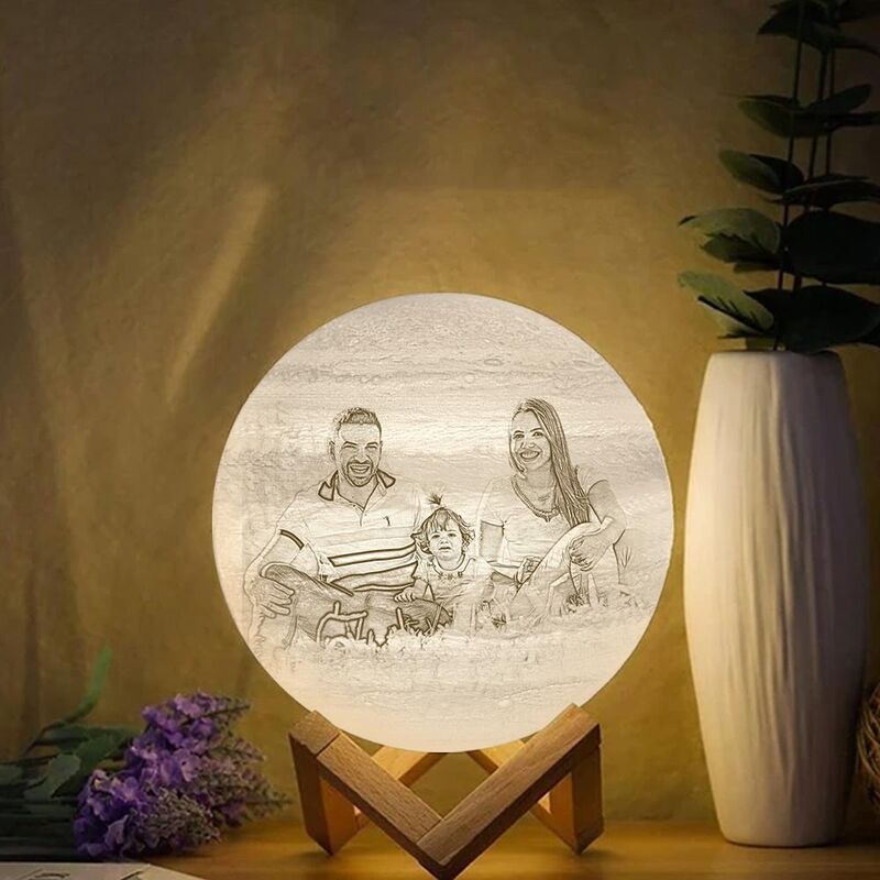 Custom Engraved 3D Photo Jupiter Lamp, Touch 2 Colors, Family Gift