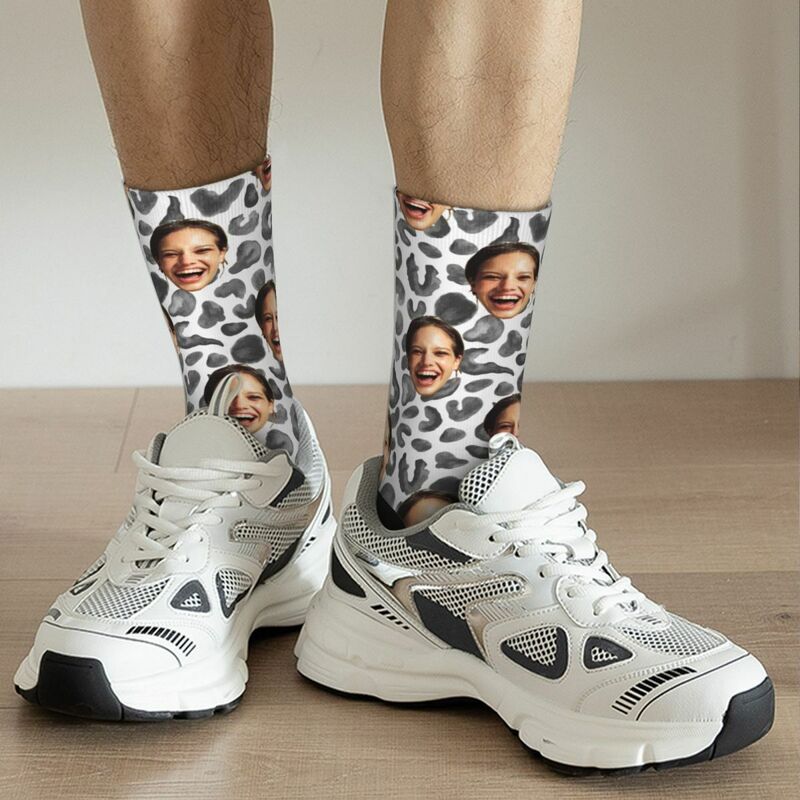 Personalized Face Socks with Cow Pattern as a Gift for Friends