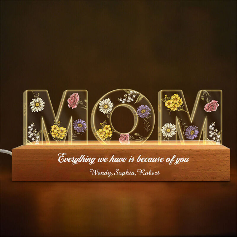 Lampe à Led Personnalisée Fleurs et Lettres Anniversaire Chaud Cadeau Fête des Mères