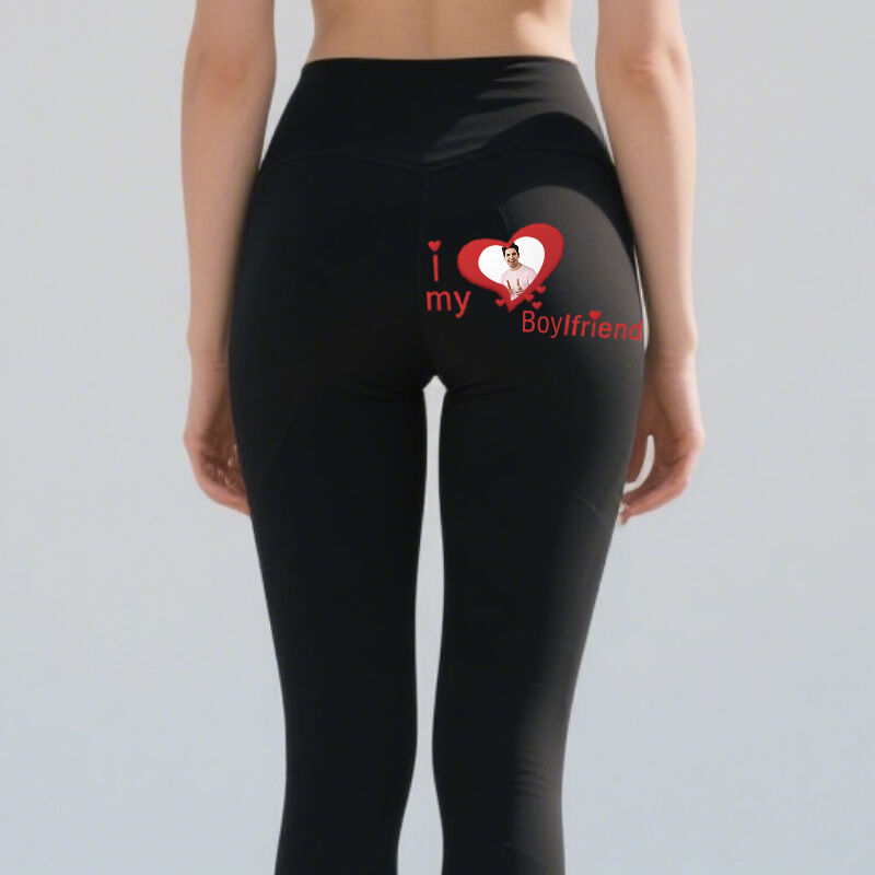 Personalized Leggings I Love My Boyfriend Custom Photo Design Perfect Gift for Her Lover