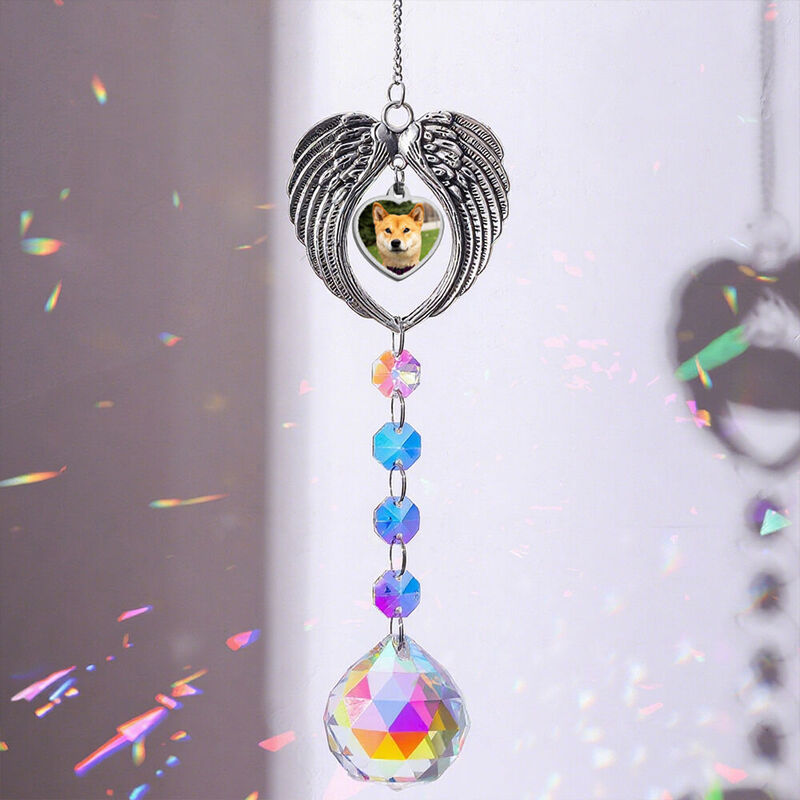 Personalized Photo Pendant Vintage Love Wings Crystal Window Light Catcher Memorial Gift for Loss