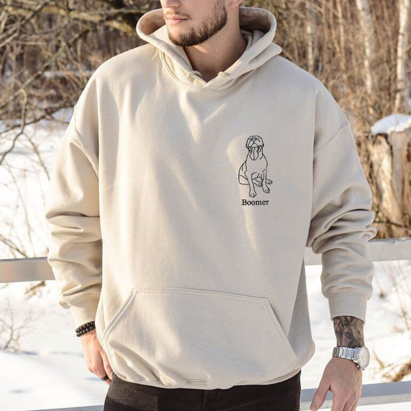 Personalized Hoodie Custom Embroidered Pet Contour Line Drawing Unique Gift for Pet Lover