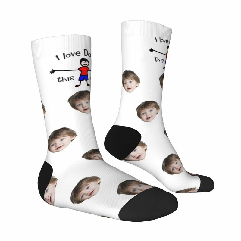 "I LOVE DADDY THIS MUCH" Customized Face Socks Gift from Son to Dad