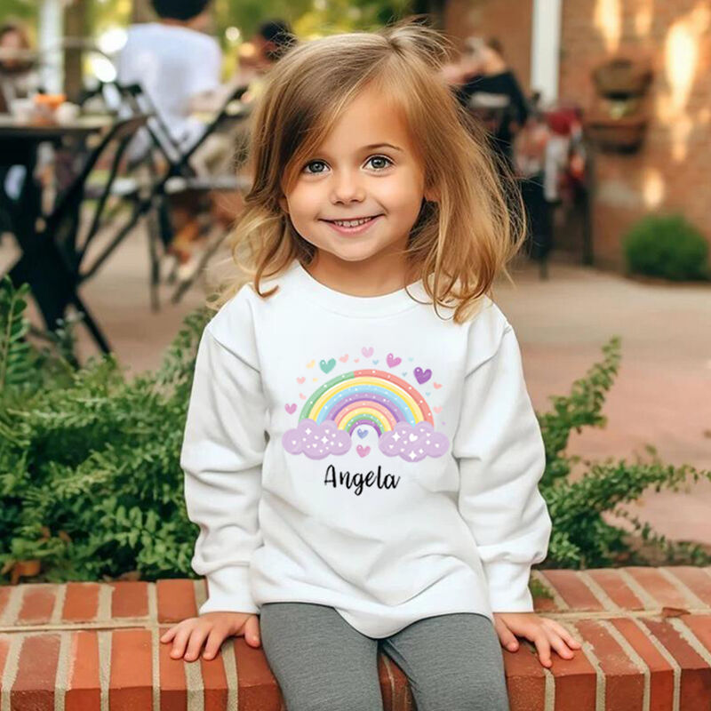 Personalized Kids Sweatshirt With Rainbow Pattern Custom Name Children's Gifts