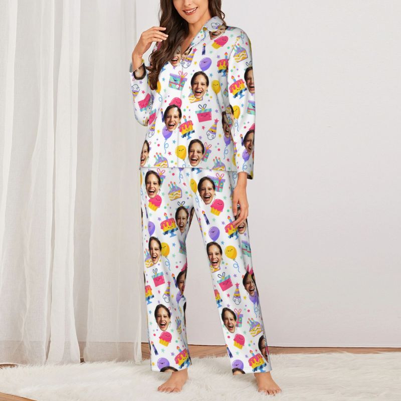 Personalized Pajamas Custom Photo Cake Celebration Party Cute Pattern Design Birthday Gift for Family