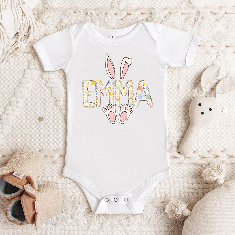 Personalized Baby Onesie Easter Bunny Cute Name Design Adorable Baby Shower Gift for New Mom