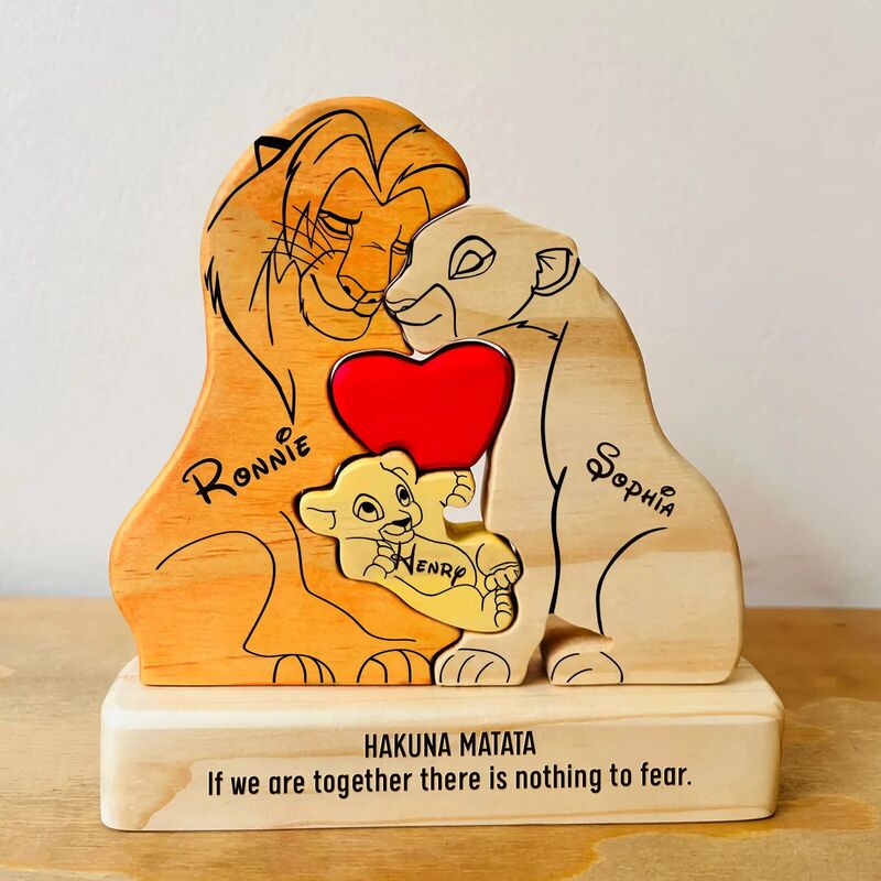 Personalized Lion Family Wooden Puzzle Memorial Gift For The Family