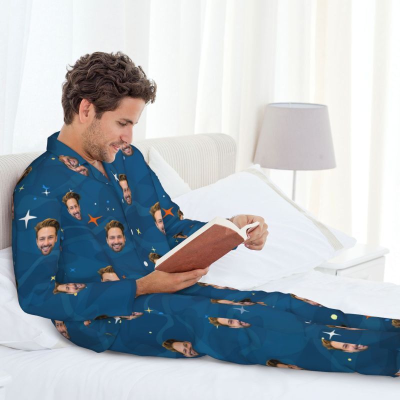 Personalized Pajamas Custom Photo Blue Starry Sky Style Pattern Design Great Gift for Him Family