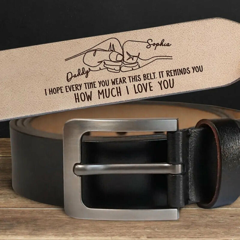 "How Much I Love You" Personalized Engraved Belt with Fist Bump Pattern for Father's Day