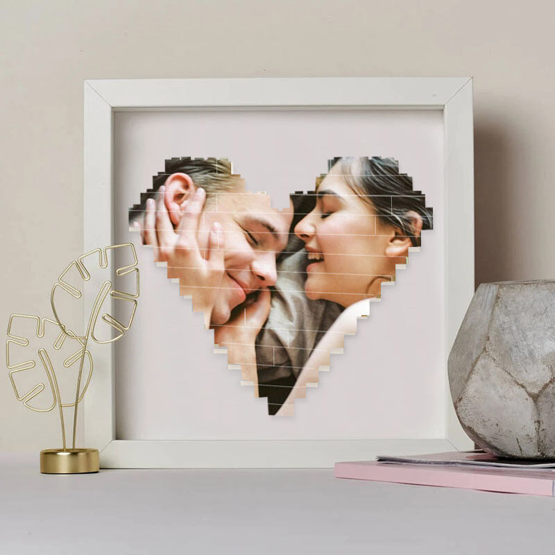 Custom Photo Heart Block Puzzle with Frame for Couple - Yeahmade.com