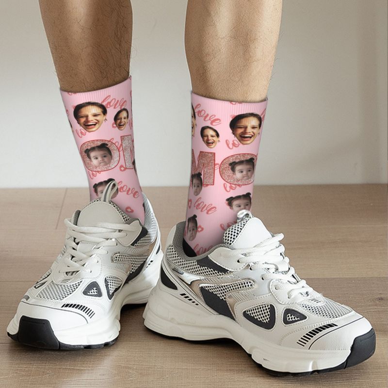 Hot Stamping "MOM" Personalized Face Socks with Baby Photo Added
