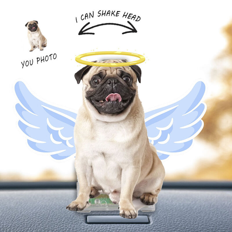Personalized Bobblehead Acrylic Stand Custom Photo Wings Halo Design Memorial Gift for Pet Lovers