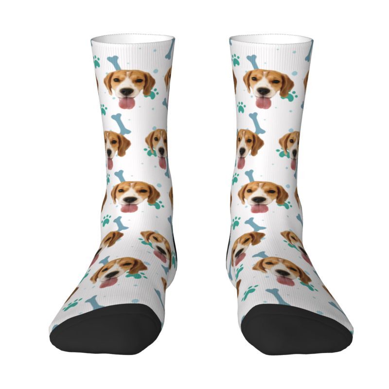 Customized Face Socks Pet Paw and Bones Print Gifts for Pet Lovers