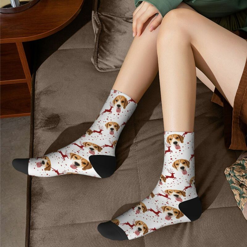 Custom Face Socks with Elk Pattern Add Pet Photo Christmas Gift for Pet Owners
