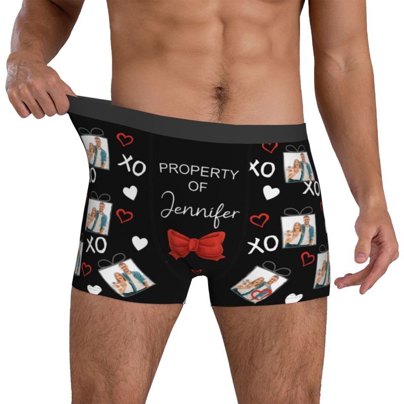 Personalized Photo Men's Underwear Boxer Briefs with Bow Pattern Romantic Gift for Boy Friend