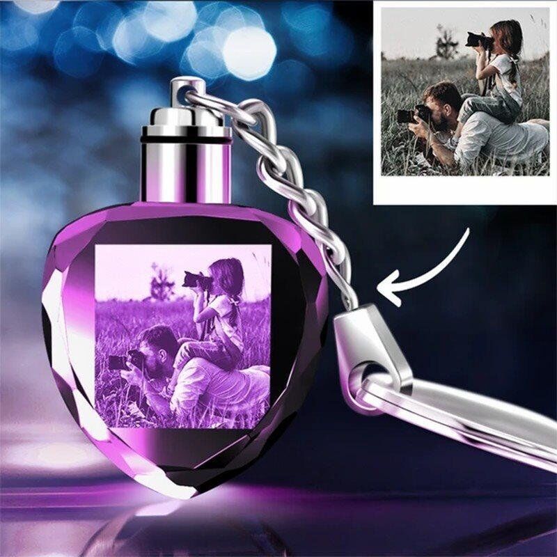 Gifts for Dad Custom Crystal Heart Shape Photo Key Chain