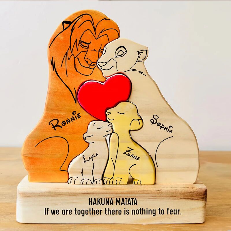 Personalized Lion Family Wooden Puzzle Memorial Gift For The Family