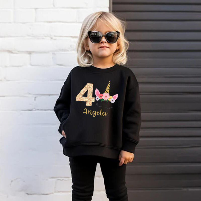 Personalized Children's Sweatshirt Custom Name And Age With Unicorn Pattern Cute Gift For Girls