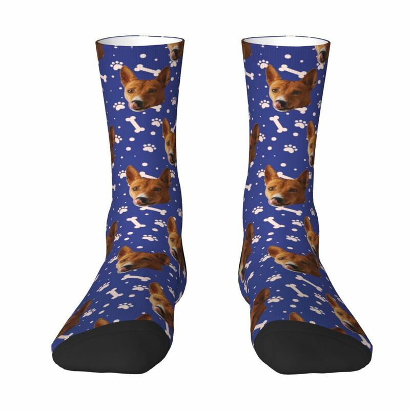 Customizable Face Socks with Pet Photo and Black White Bones Prints