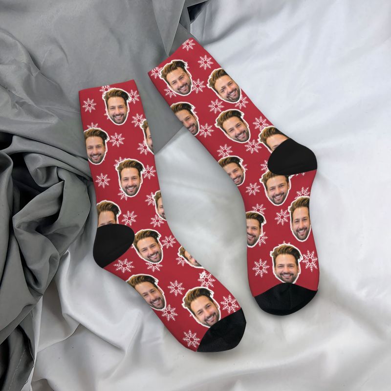 Personalized Face Socks with Snowflake Pattern Christmas Gifts for Couples