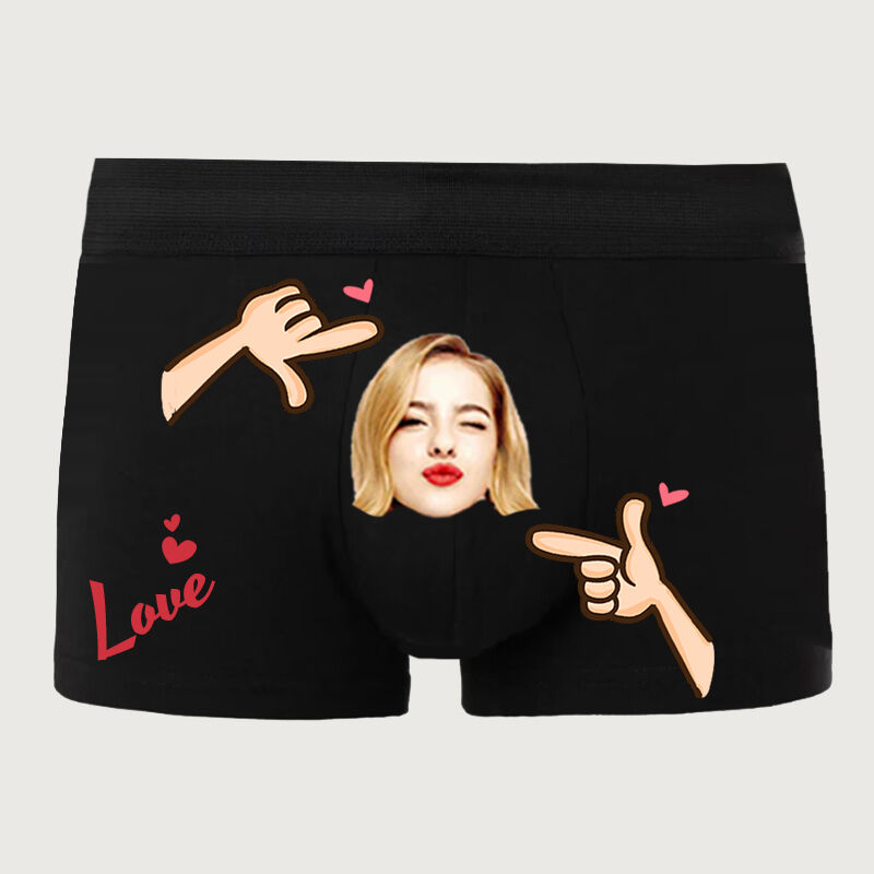 Personalized Photo Men's Underwear Boxer Briefs with Cute Action Pattern Valentine's Day Gift