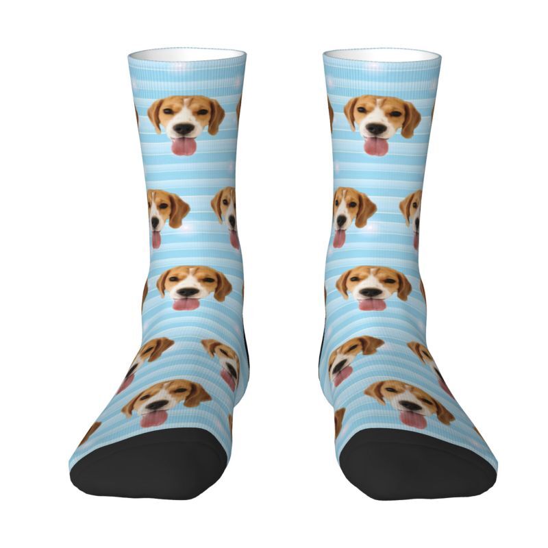 Personalized Striped Face Socks with Pet Photos Added Great Gift for Pet Lovers