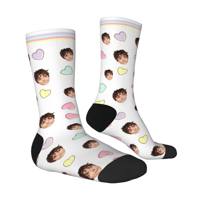 Customizable Face Socks Added Photo Printted Colorful Heart