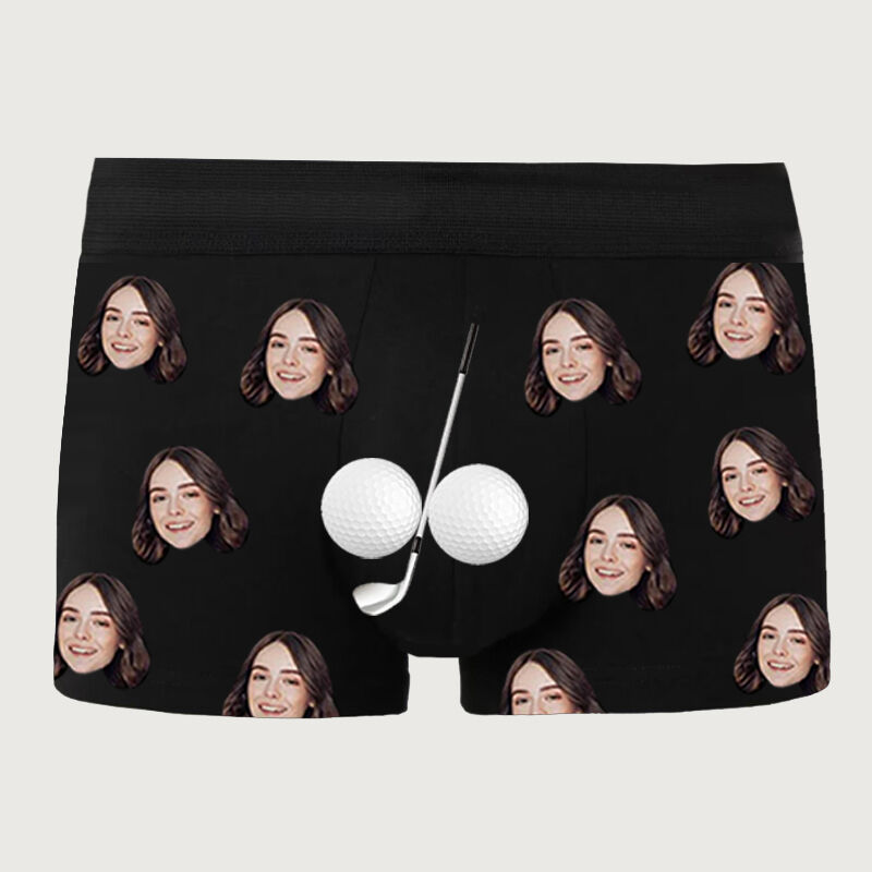 Personalized Picture Men's Underwear Boxer Briefs with Golf Pattern Simple Valentine's Day Gift