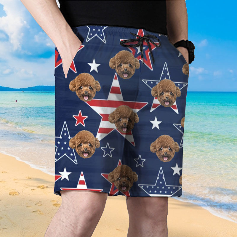Personalized Picture Men's Beach Shorts with Flag Pattern Creative Gift for Friends