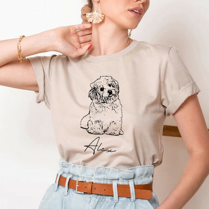 Personalized T-shirt with Custom Pet Sketch Picture for Pet-loving Mom