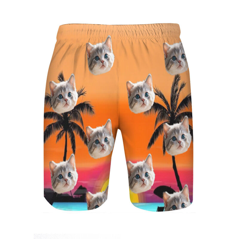 Personalized Picture Men's Beach Shorts with Seaside Sunset Pattern Minimalist Gift for Friends