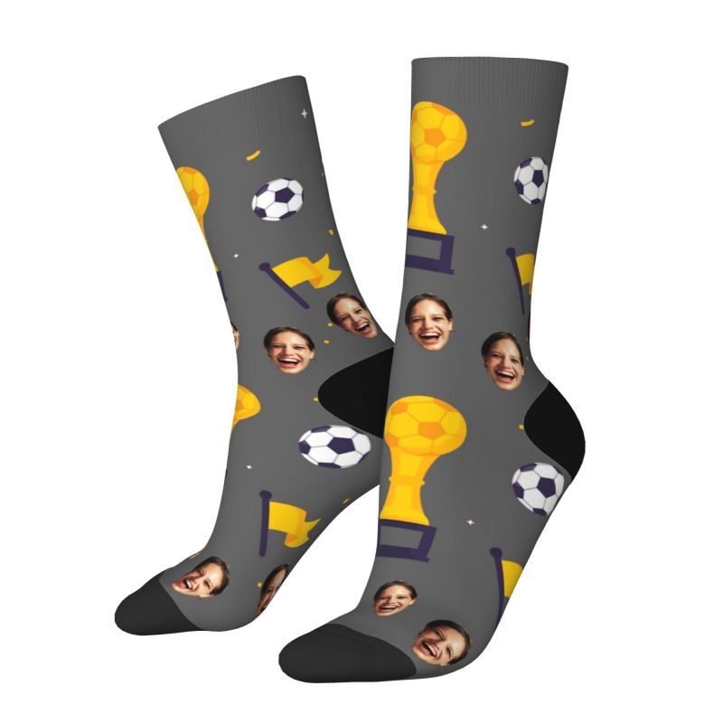 Custom Face Socks with Football Pattern Can Add Photos for Friends