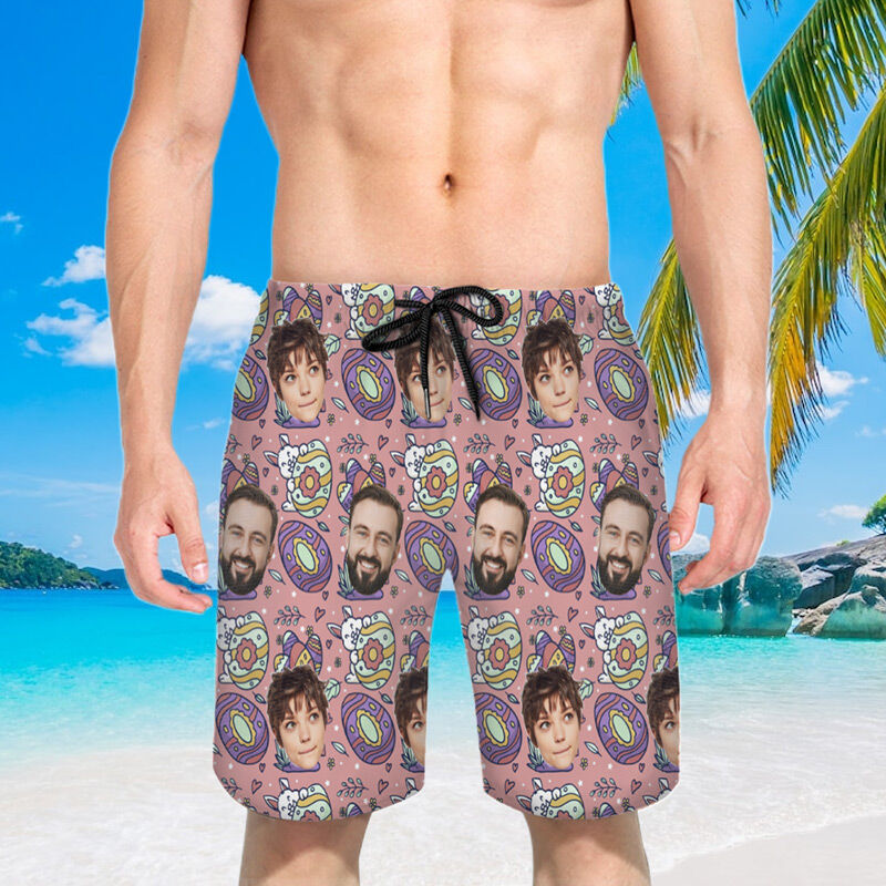 Personalized Picture Men's Beach Shorts with Avocado Pattern Creative Gift for Family