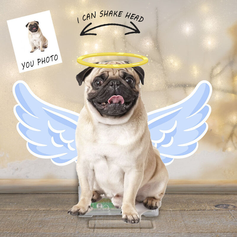 Personalized Bobblehead Acrylic Stand Custom Photo Wings Halo Design Memorial Gift for Pet Lovers