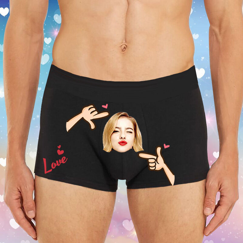 Personalized Photo Men's Underwear Boxer Briefs with Cute Action Pattern Valentine's Day Gift