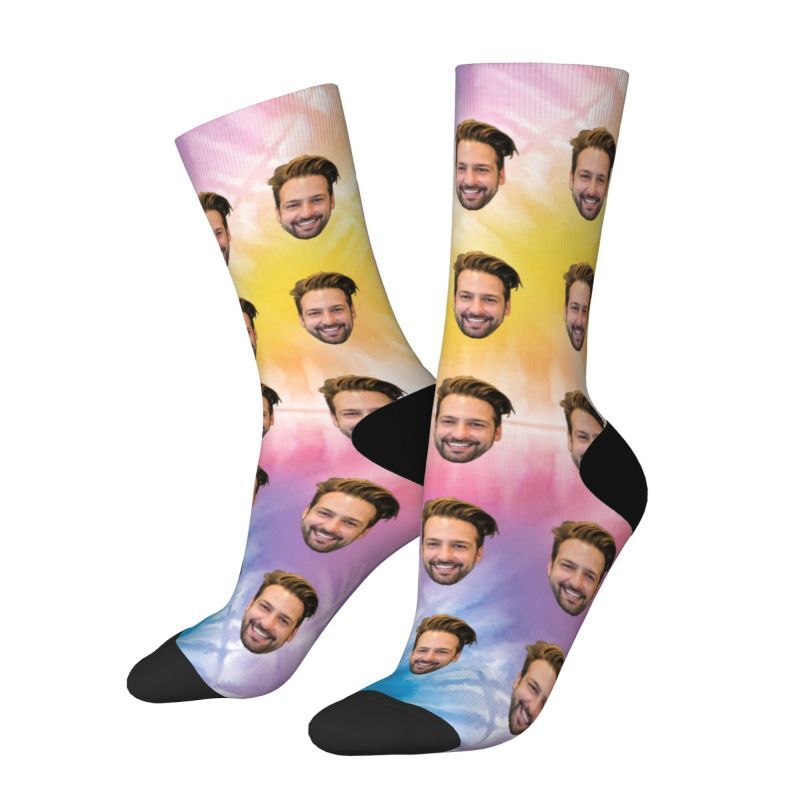 Customized Photo Socks with Vibrant Color Tie-Dye for Friend