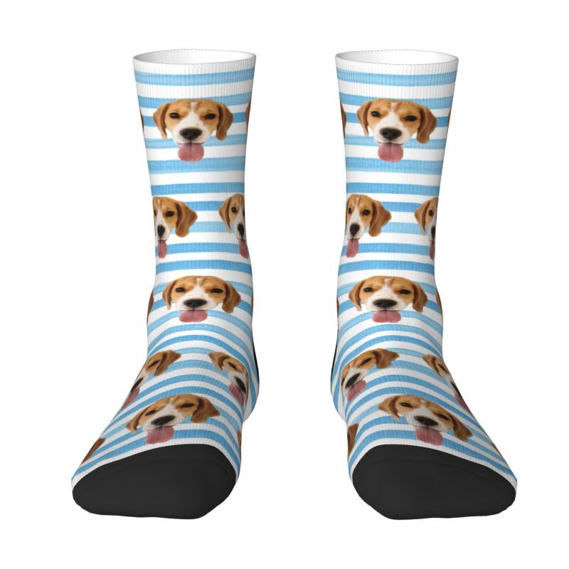 Personalized Striped Face Socks with Pet Photos Added Great Gift for Pet Lovers