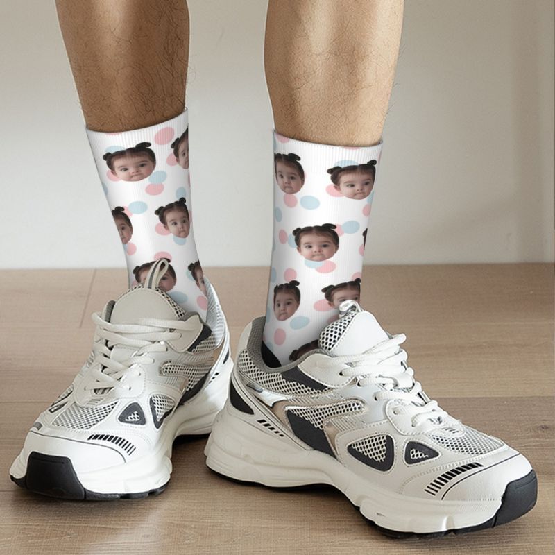 Customized Photo Socks Breathable Material with Colorful Polka Dots for Friends