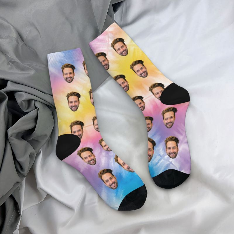 Customized Photo Socks with Vibrant Color Tie-Dye for Friend