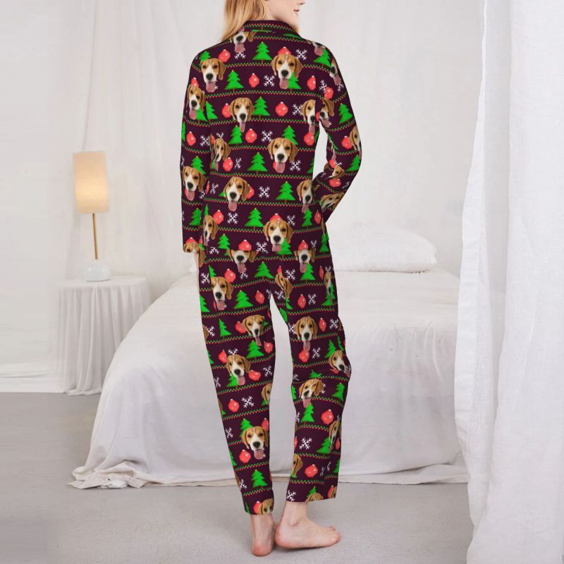 Personalized Pajamas Custom Pet Photo Christmas Icons Pixel Design Playful Gift for Pet Lovers