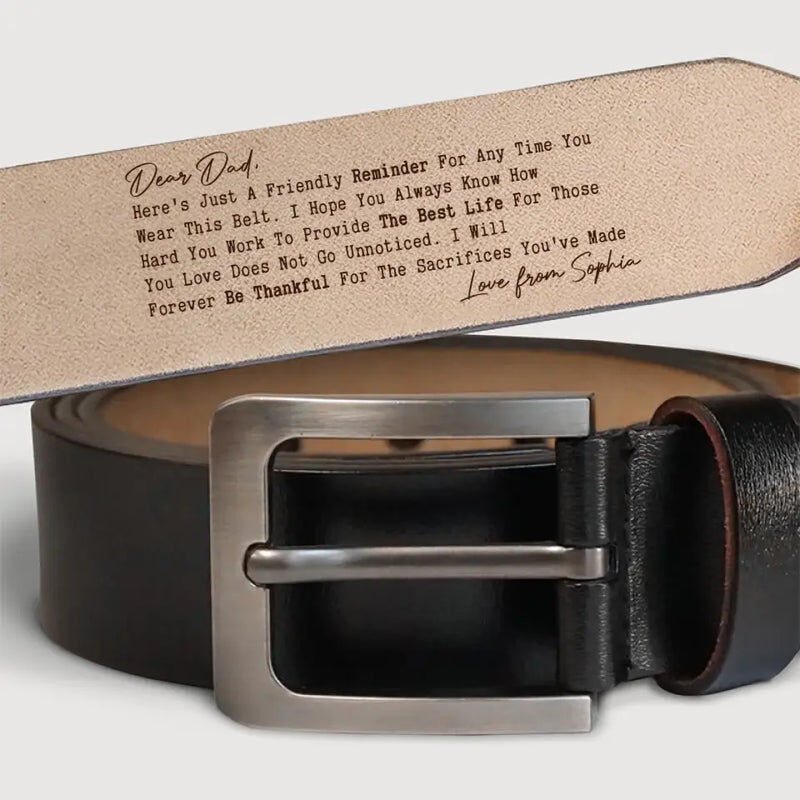 Personalized Engraved Leather Belt "We Will Forever Be Thankful" Gift for Dad