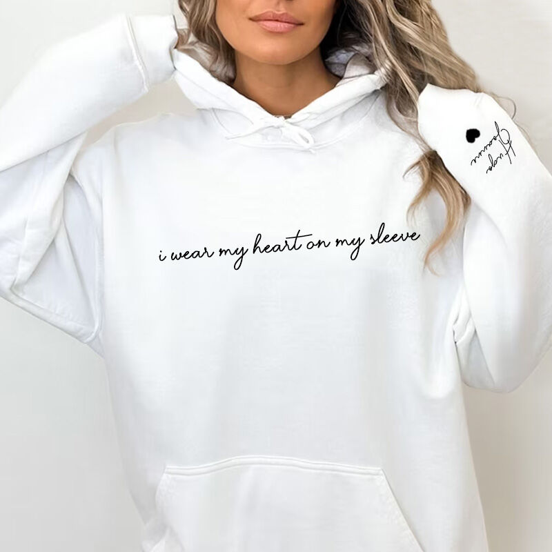 Personalized Hoodie "I Wear My Heart On My Sleeve" for Mother's Day