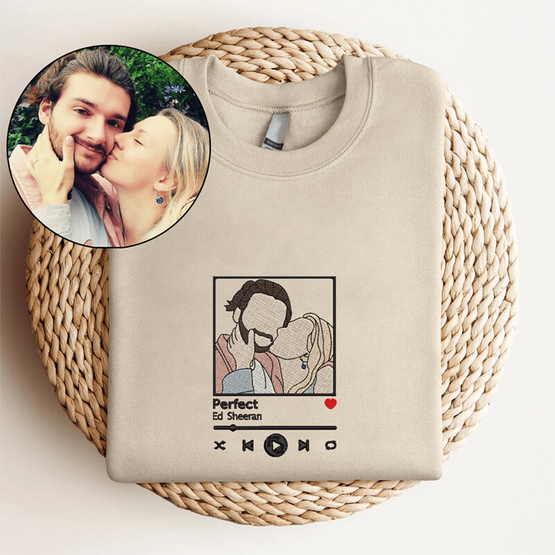 Personalized Sweatshirt Custom Embroidered Couple Color Photo Music Player Design Great Gift for Lover