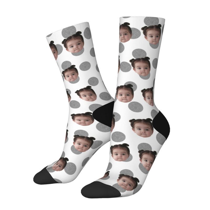 Customized Photo Socks Breathable Material with Grey Polka Dots for Friends
