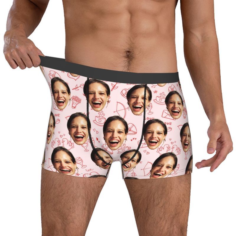 Personalized Photo Men's Underwear Boxer Briefs with Envelope Pattern Perfect Gift for Husband